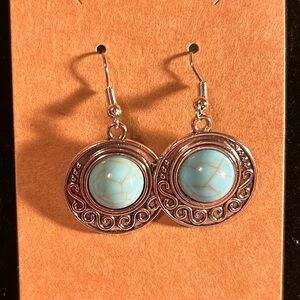 Silver and turquoise round earrings